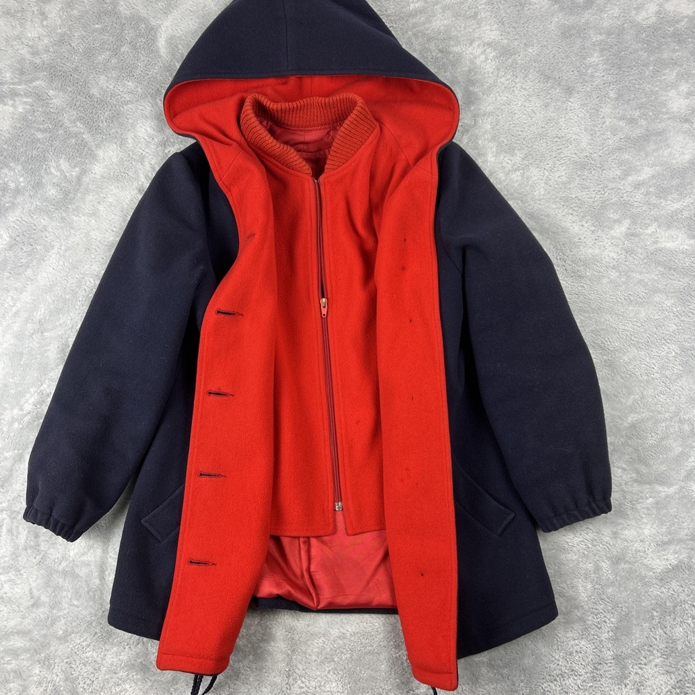 VTG Authentic Mackintosh Vestcoat Wool Size 8 Navy Wool‎ Button Up Hooded Coat - Picture 8 of 9